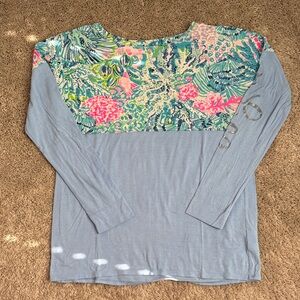 Lilly Pulitzer Blue and Pink Floral Long Sleeve Top